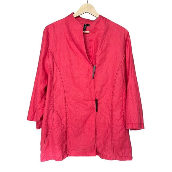 Roni Rabl 100% Linen Relaxed Boxy Jacket Lagenlook Blazer Coral Size M - Picture 4 of 11